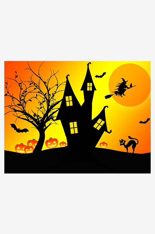 万圣节夜空下的幽灵鬼屋-众图网