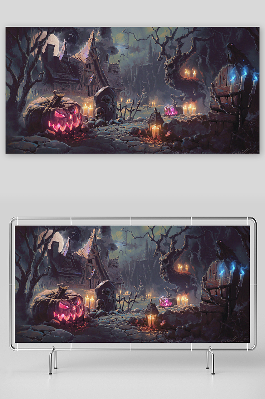 万圣节夜雪景鬼屋-众图网