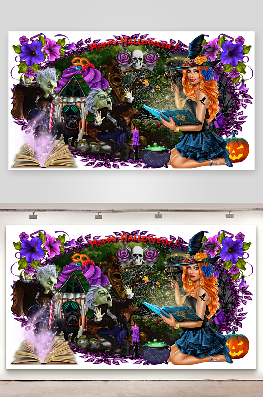 万圣节奇幻巫师与怪物场景-众图网