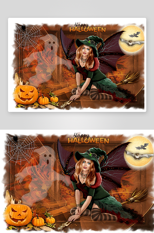 万圣节女巫与南瓜的奇幻场景-众图网