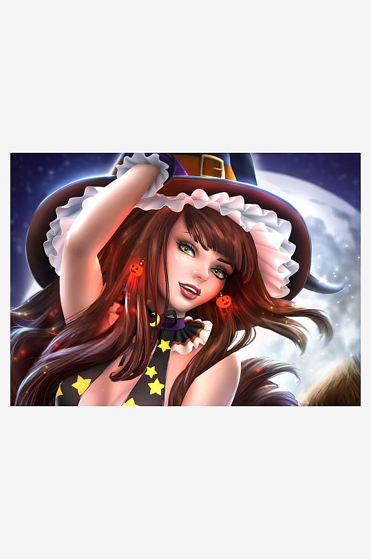 万圣节女巫夜空下的神秘装扮-众图网