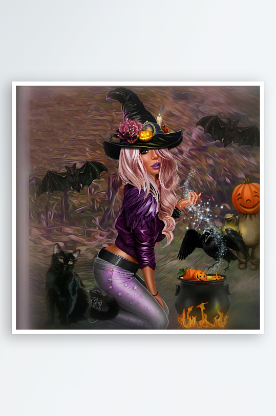 万圣节女巫施法场景-众图网