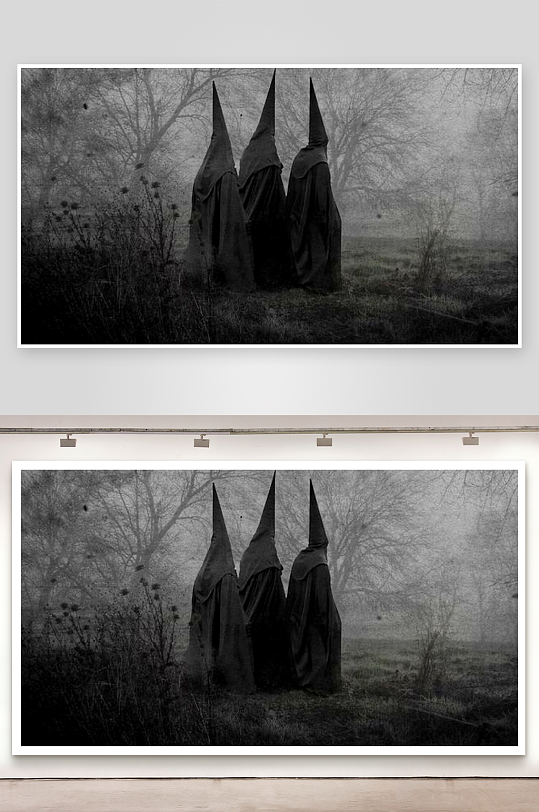 三名黑袍人雾中伫立-众图网
