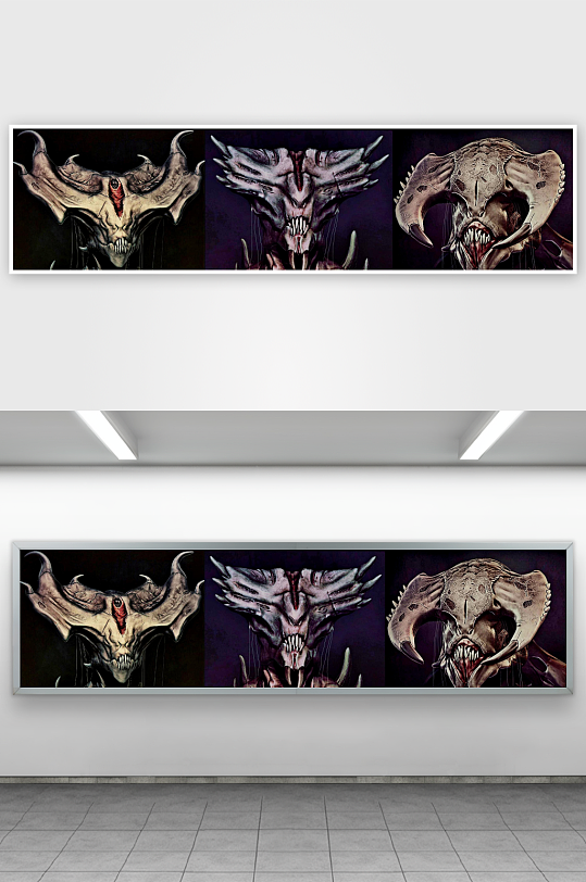 三幅诡异生物头骨艺术插画-众图网