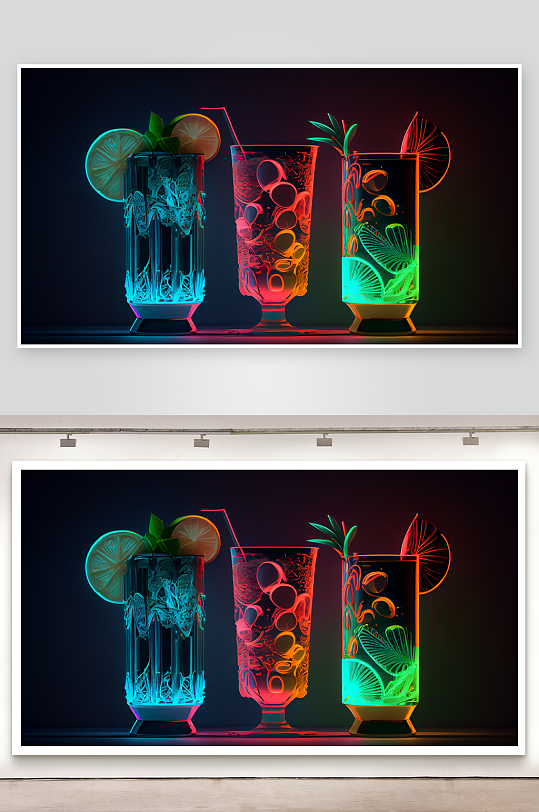 三杯霓虹光影鸡尾酒-众图网