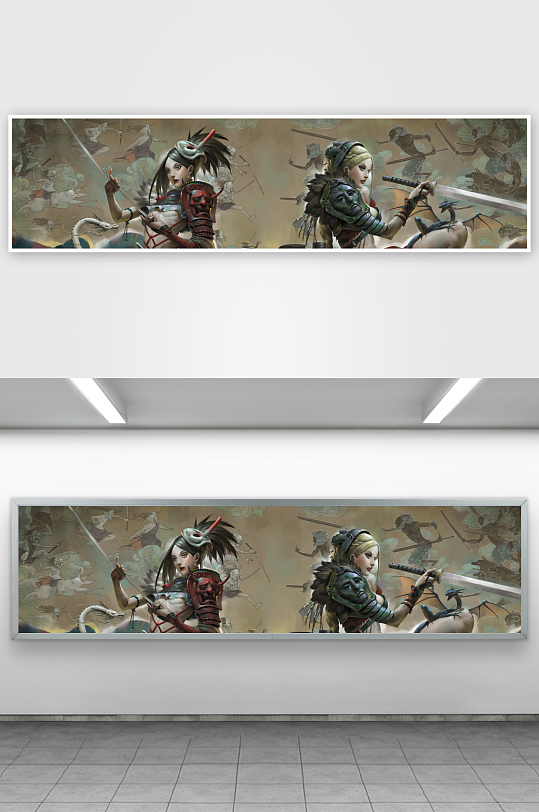 两位持剑女战士对坐场景-众图网