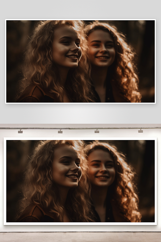 两位金发卷发女性户外微笑-众图网