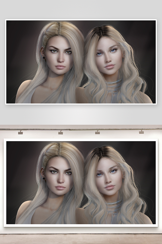 两位金发女性肖像对比-众图网