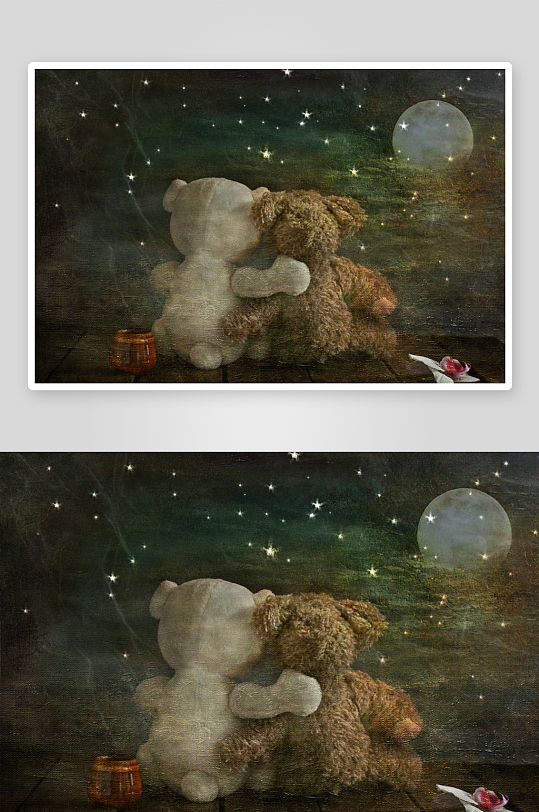 两只泰迪熊夜景相拥-众图网