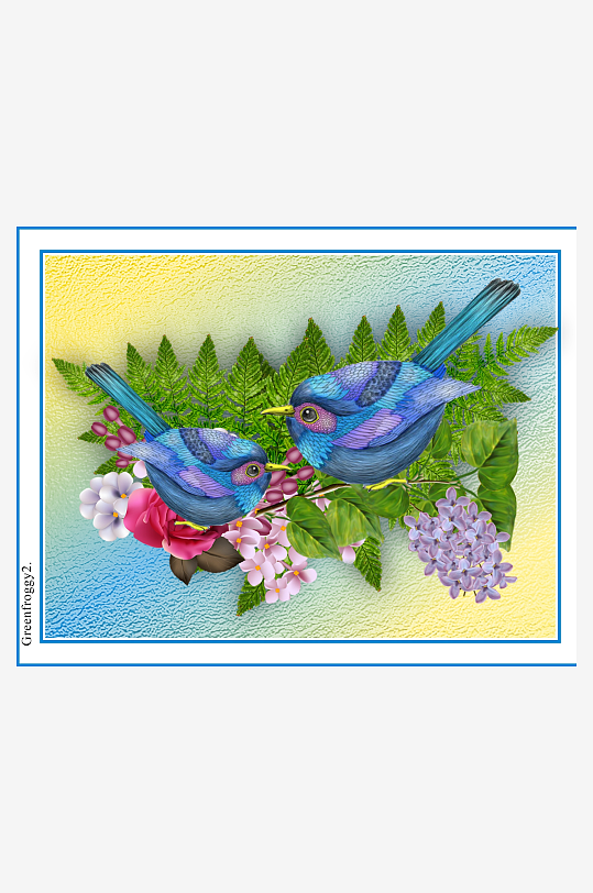 两只蓝鸟栖息花丛间-众图网