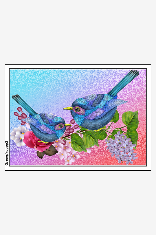 两只蓝鸟栖息花枝上-众图网