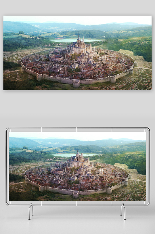 中世纪城堡全景航拍-众图网