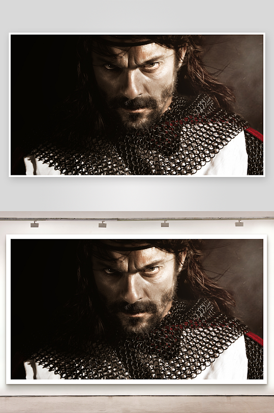 中世纪盔甲战士凝视特写-众图网