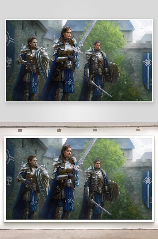 中世纪骑士与女战士并肩站立-众图网