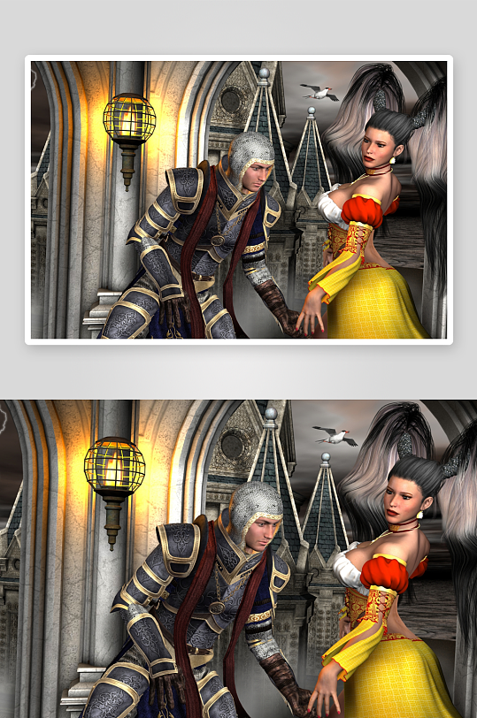 中世纪骑士与贵妇的浪漫邂逅-众图网