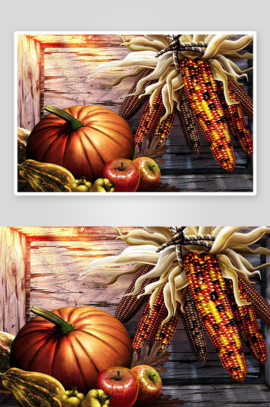 丰收果实与玉米的静物画-众图网