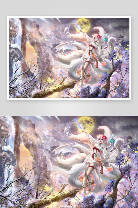 九尾狐仙子月下花间漫步-众图网