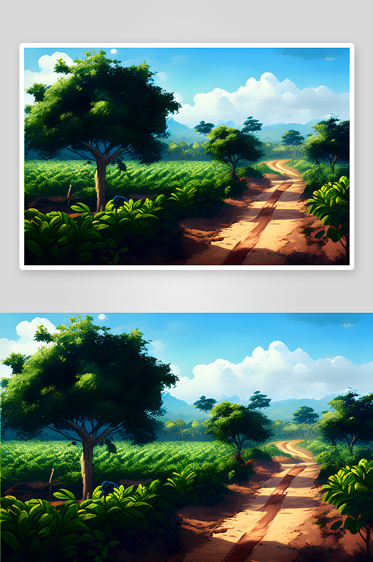 乡间小路两旁绿树成荫-众图网