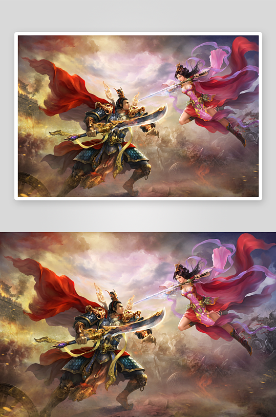 古代战场男女武将对战场景-众图网