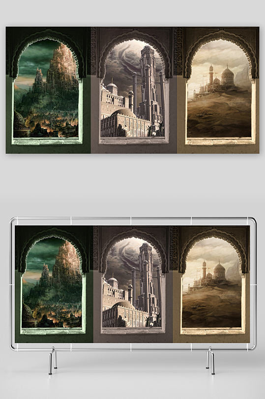 三扇窗中的异域古城景观-众图网