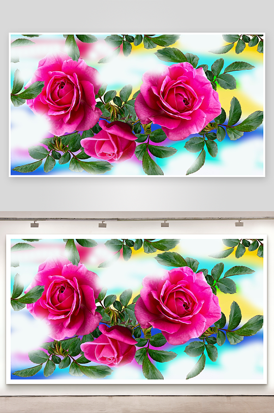 三朵粉红玫瑰花特写-众图网