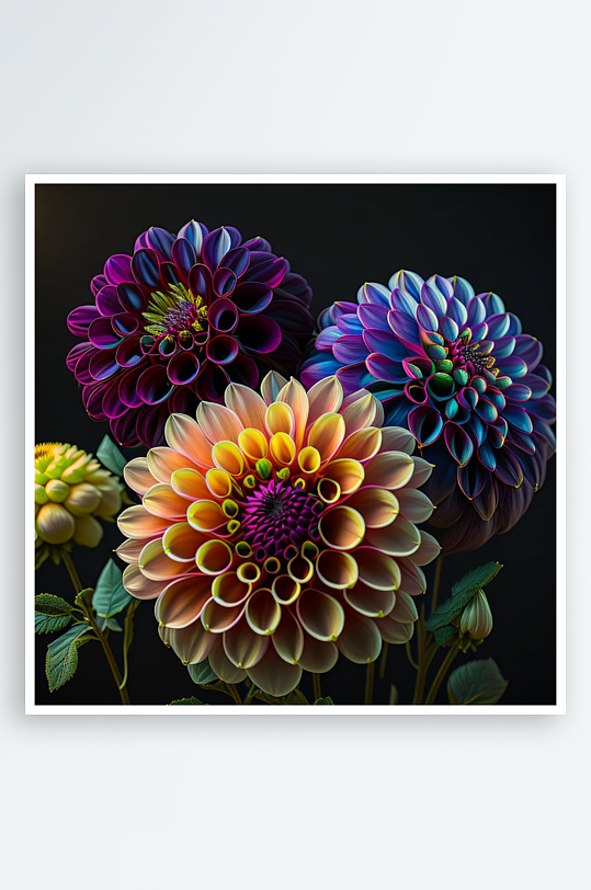 三朵色彩斑斓的大丽花特写-众图网