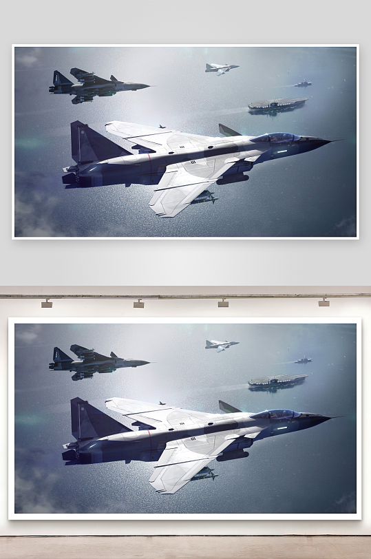 三架战机伴航母飞行-众图网