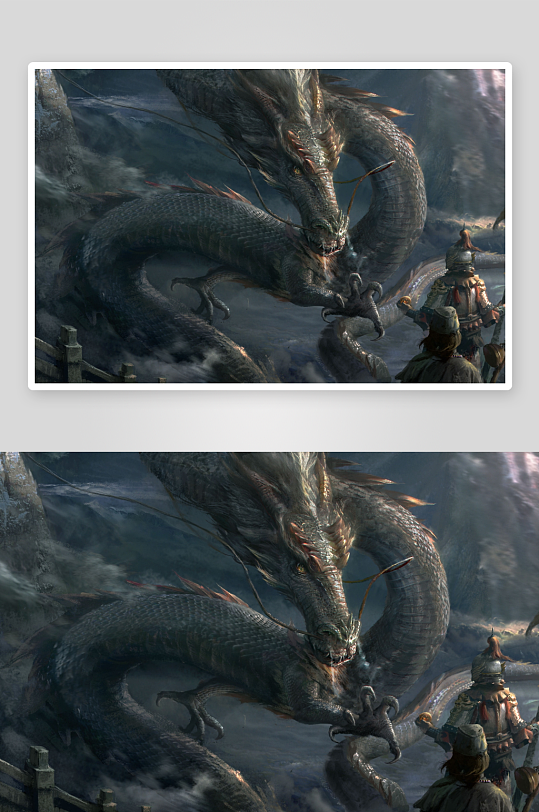 古代战士对峙巨龙奇幻场景-众图网