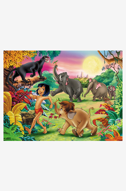 丛林冒险场景男孩与动物互动-众图网