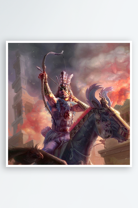 古代战士骑马拉弓战斗场景-众图网