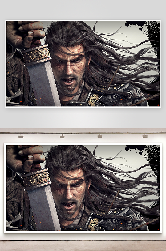 古代武士持剑怒目而视-众图网