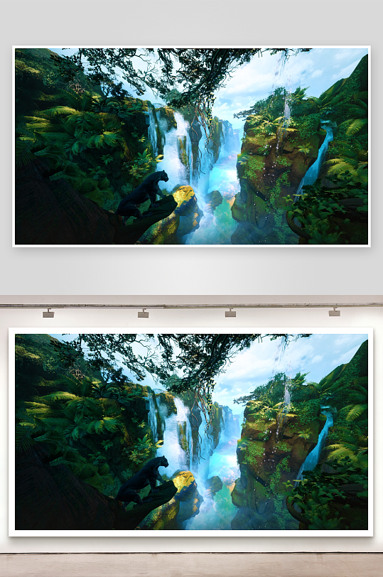 丛林瀑布黑豹栖息-众图网