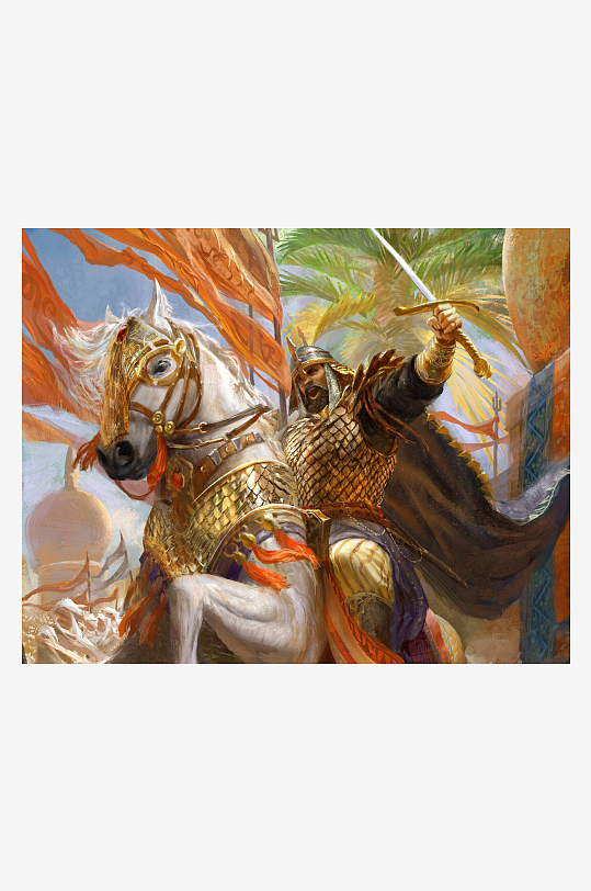 古代骑士骑白马持剑冲锋-众图网