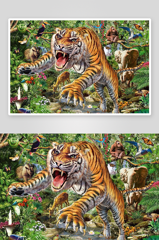 丛林猛虎咆哮捕猎场景-众图网