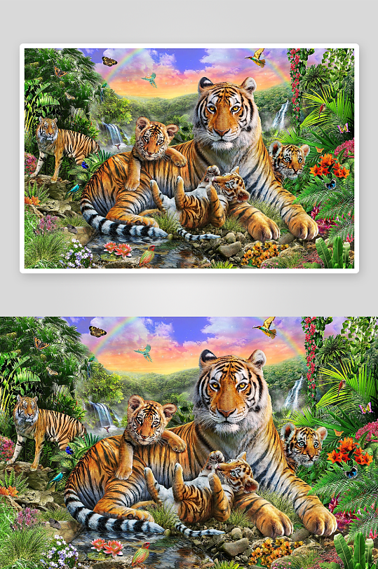 丛林虎群温馨场景-众图网