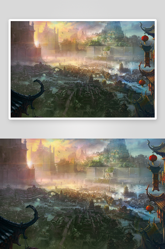 东方古风城市全景画卷-众图网