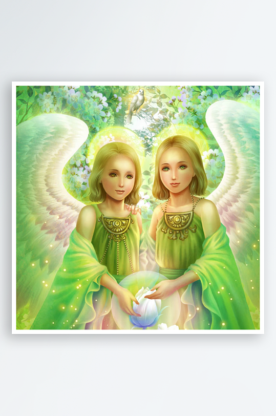 两位天使守护花蕾的梦幻场景-众图网