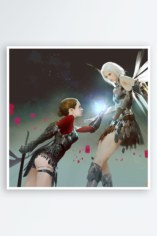 两位女战士在星空下对峙-众图网