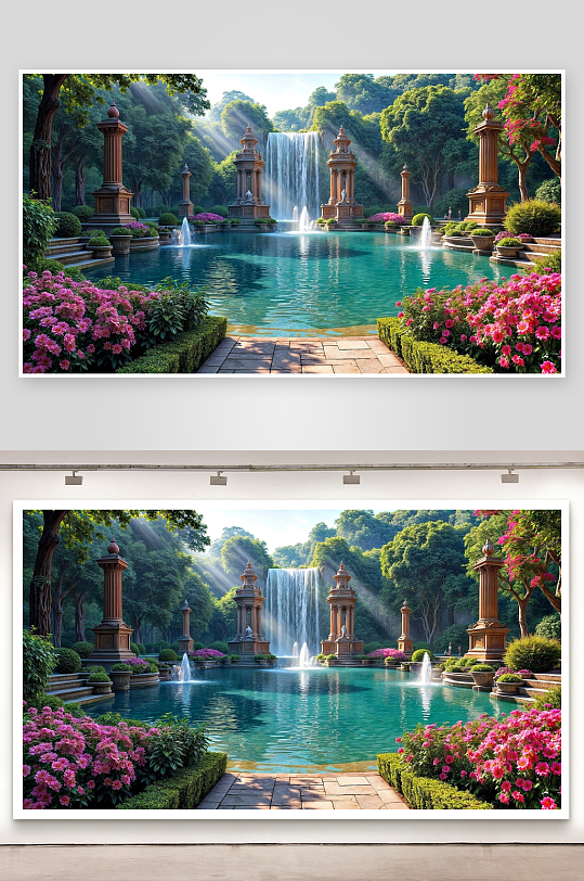 古典园林瀑布喷泉景观-众图网