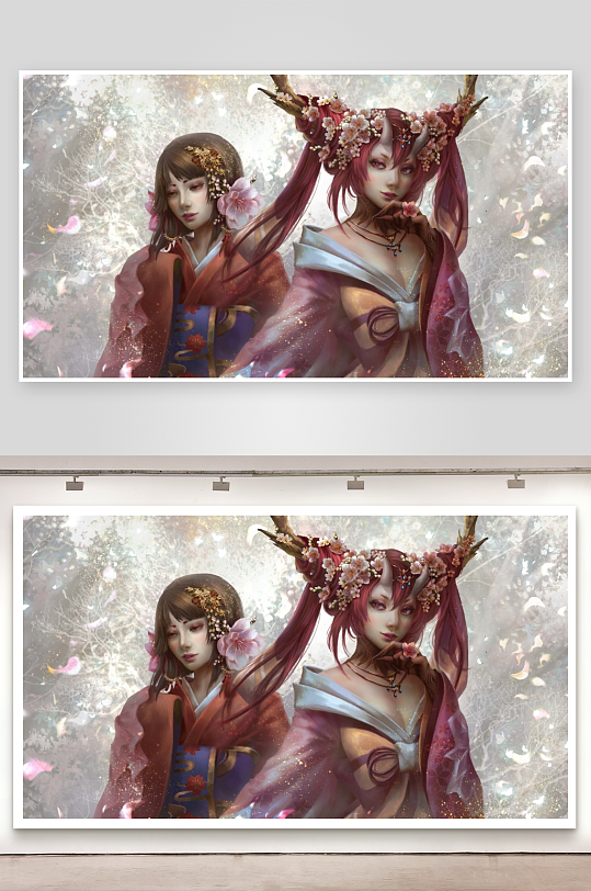 两位身着和服的女子樱花下-众图网