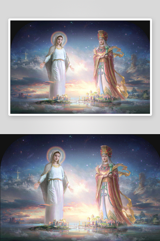 中西神话人物对峙梦幻场景-众图网