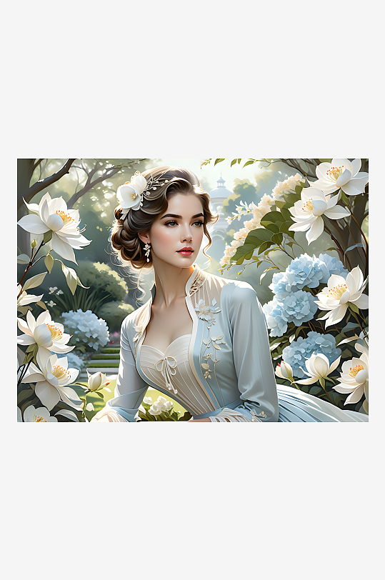 古典美人置身花海之中-众图网