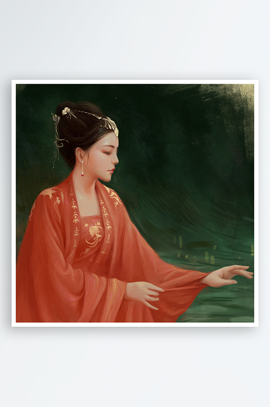 古典美人身着华服优雅伫立-众图网