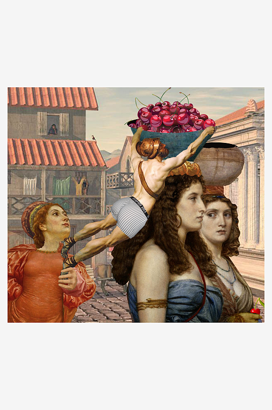 古典艺术画中人物与樱桃场景-众图网