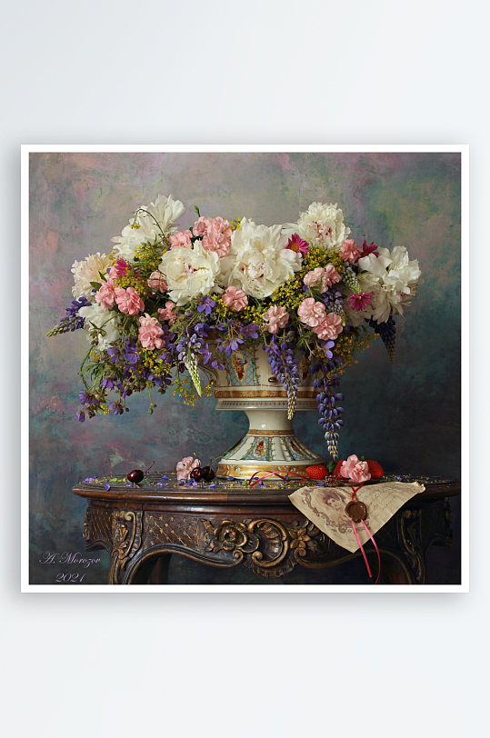 古典花瓶与繁花静物画-众图网