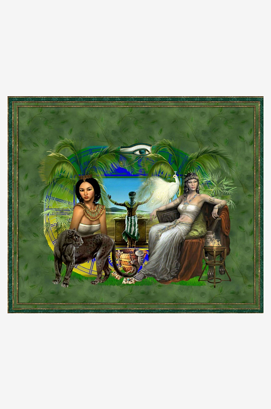 古典风格女性与动物艺术画-众图网