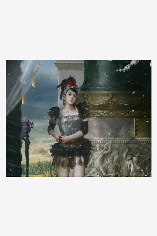 古典风格女性立于华丽建筑前-众图网