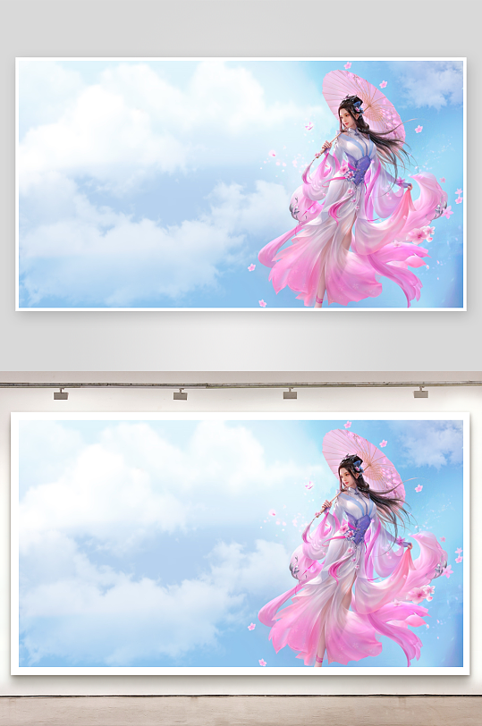 云端仙子持伞飘逸-众图网