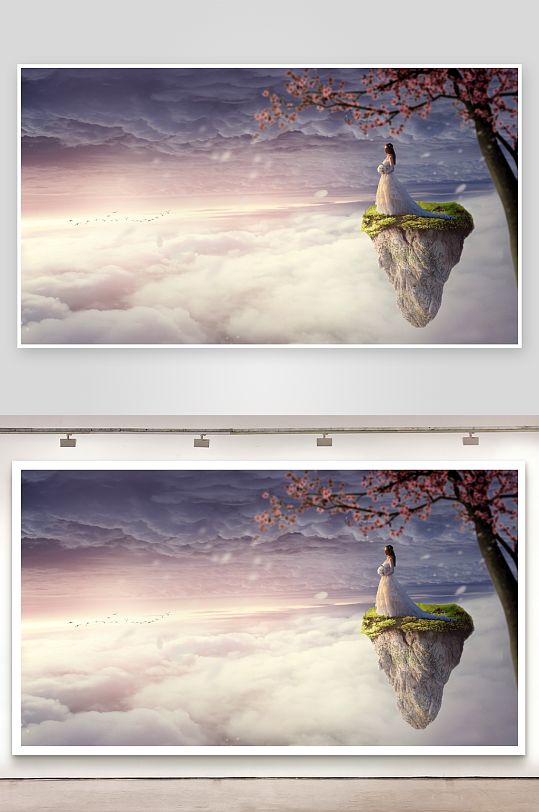 云端仙岛女子眺望远方-众图网