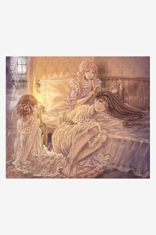 古典风格室内三位女性场景-众图网